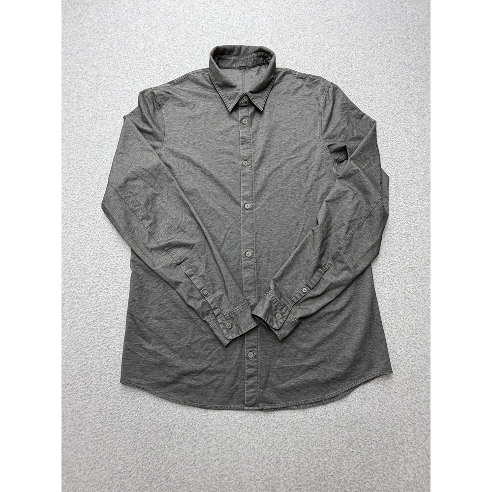 Lululemon Shirt Mens Large Gray Solid Long Sleeve Button Front Casual Stretch - Picture 1 of 7